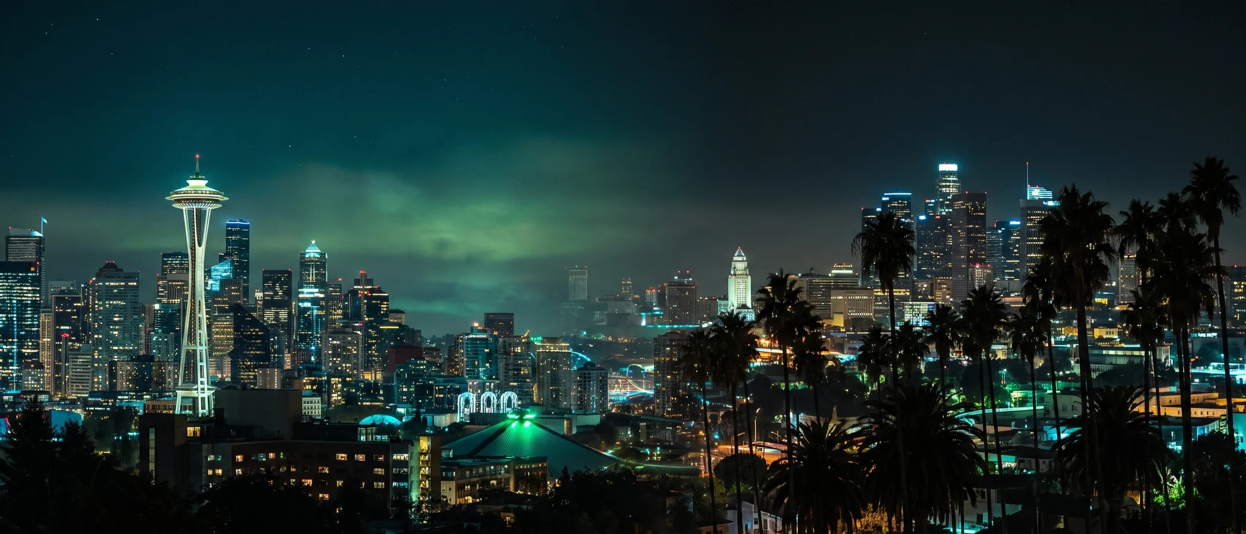 Night skyline of Seattle with the Space Needle