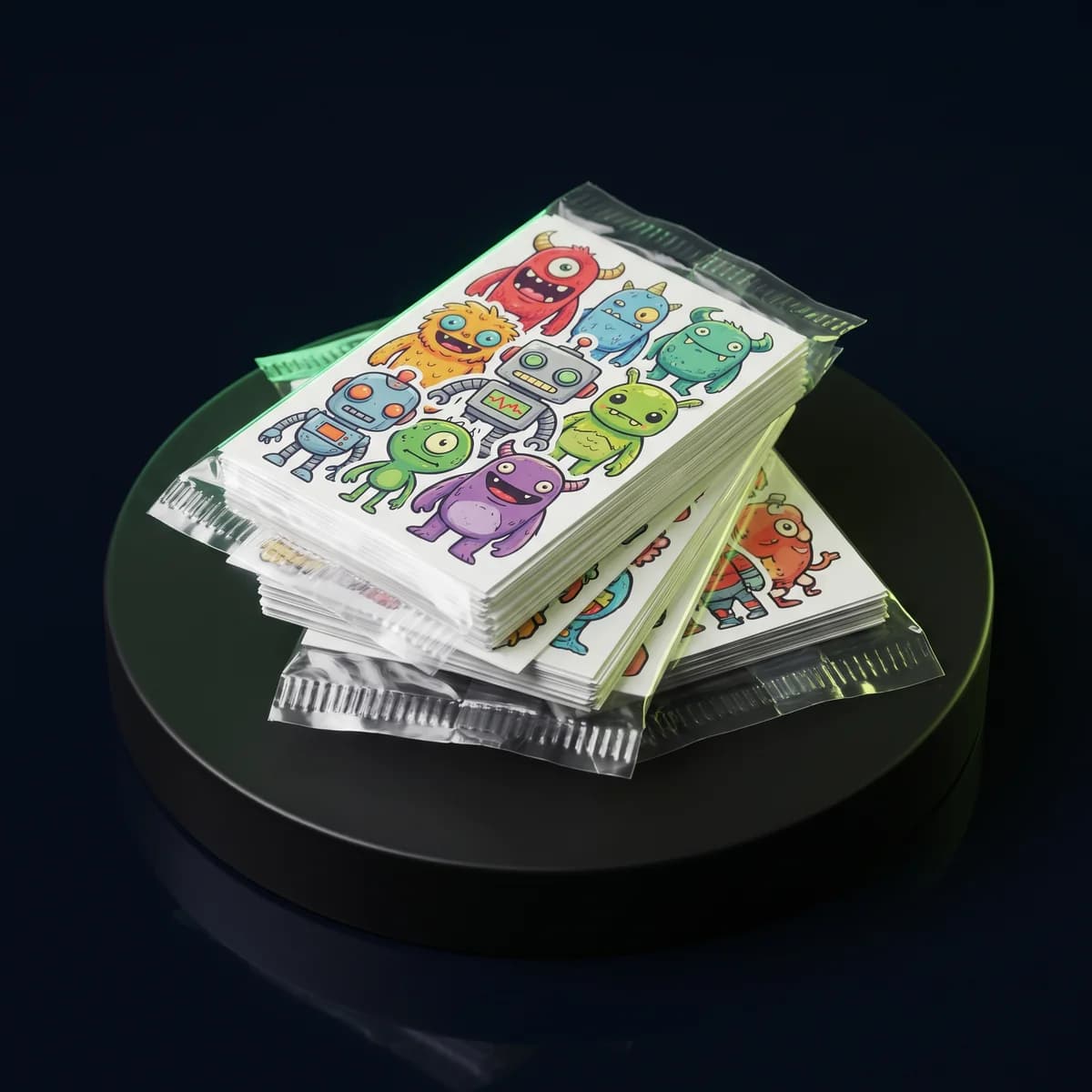 Card Design Stickers: Packed like trading cards, priced like stickers.