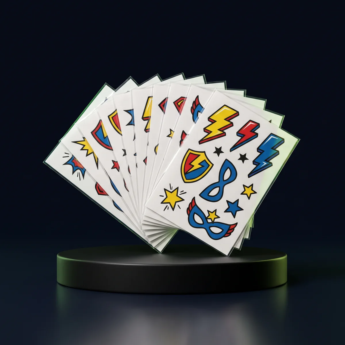 Hero Tattoo Stickers: Temporary tattoos in a comic-hero art style.