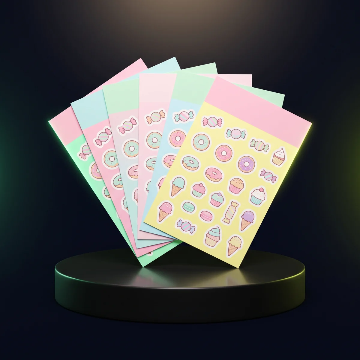 Sweet Treats Stickers: A ten-design collectible set on a bright pastel card.